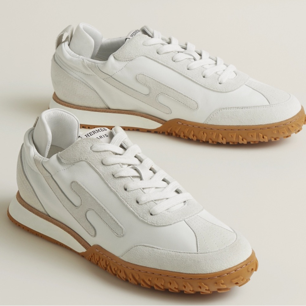 Size 37.5EU NEW HERMES  Blanc Nappa Leather / Suede Goatskin JET  Women Sneaker